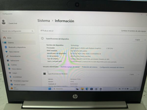 HP PROBOOK 445 G7 ryzen 5 14"  fabricación en aluminio - Image 9